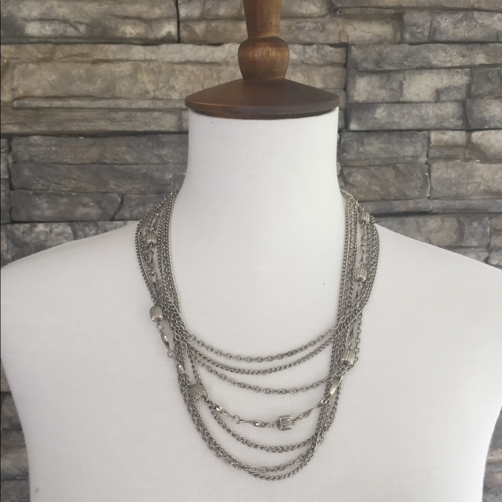 Silver tone multi layered necklace